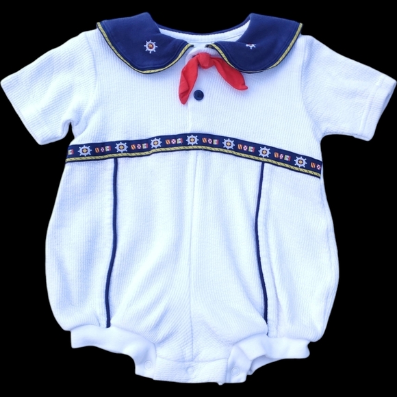 Vintage Beyond Basics Kids Romper White Sailor Baby Boys 6-9 Months - Picture 1 of 3